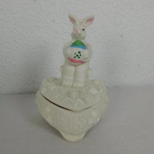 Bunny Covered Box Jade Collection Easter Spring 4.5" High Trinket Original Box